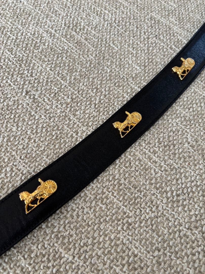CÉLINE ブラックレザーベルト ゴールドバックル
