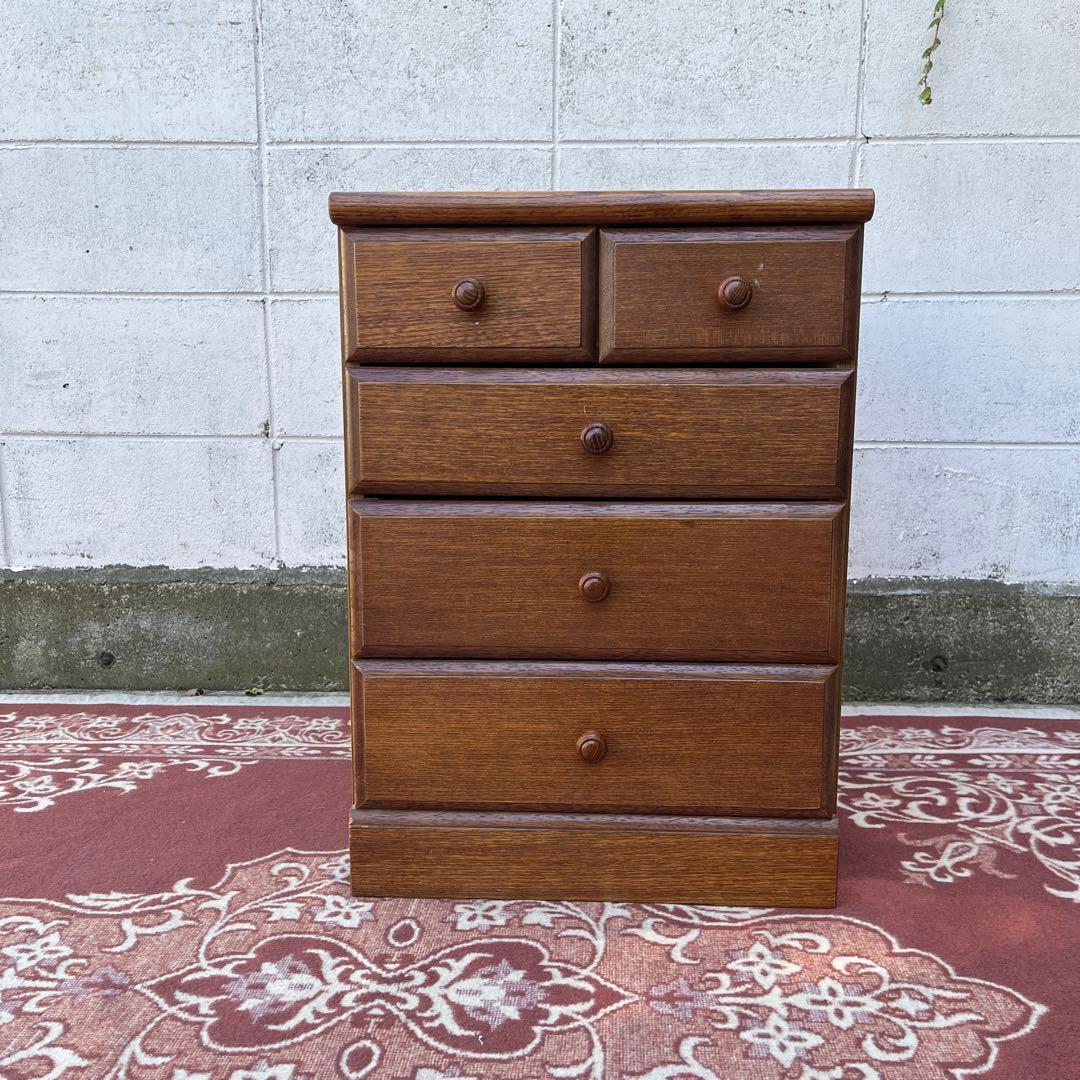 古家具ビンテージ品◾️オーク材突板 引き出し5杯 整理棚 収納棚 木製キャビネット