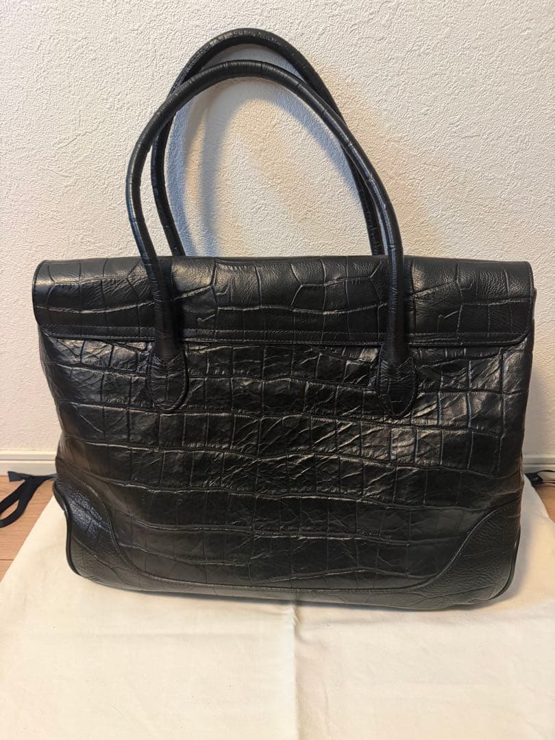 【美品】ペッレモルビダ メイデンボヤージュ クロコ フラップトートバッグ 黒