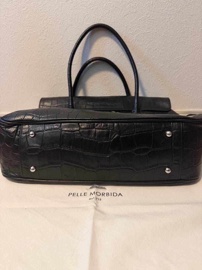 【美品】ペッレモルビダ メイデンボヤージュ クロコ フラップトートバッグ 黒