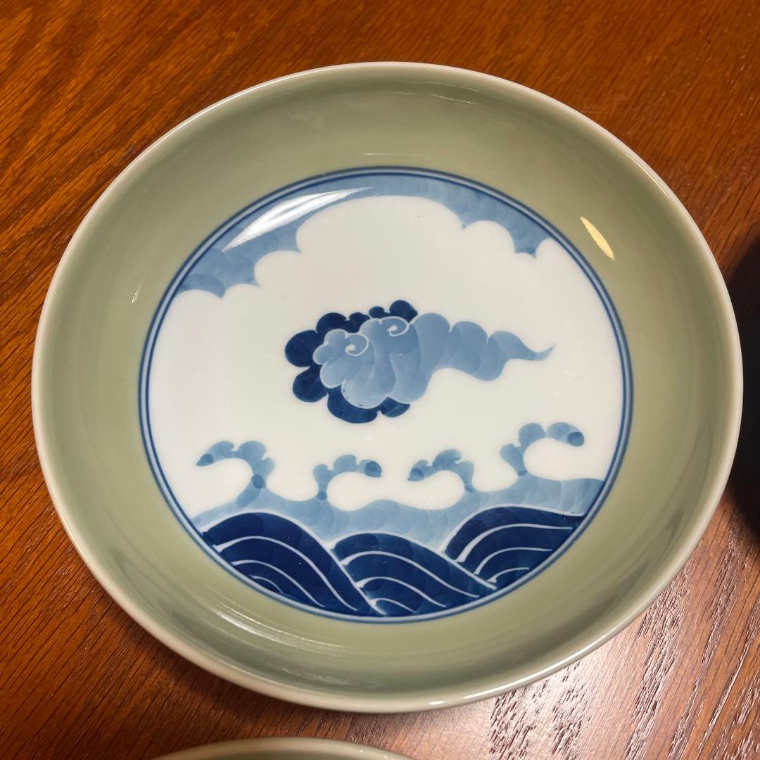 源右衛門窯　青磁雲波紋　小皿　4枚