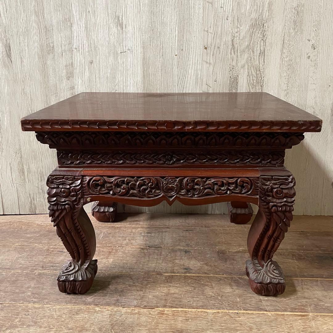 ②木製彫刻座卓 木彫サイドテーブル アジアン家具 アンティーク家具 ヴィンテージ