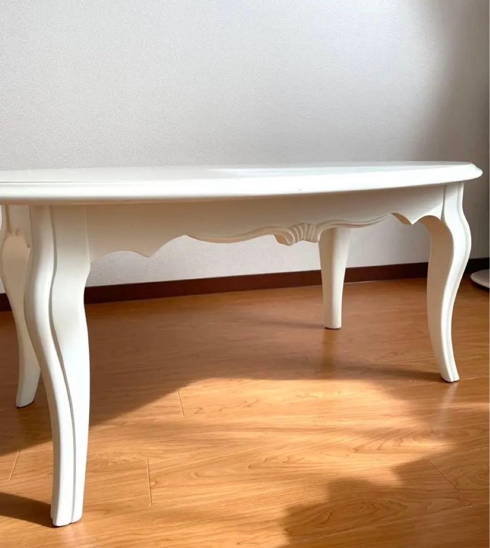 猫足ローテーブル フレンチ ロココ調 エレガント オーバル ホワイト
