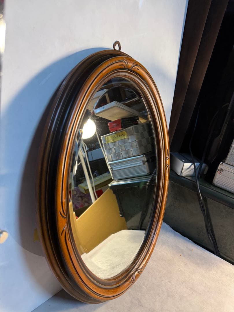 英国アンティーク調 楕円ウォールミラー 木製フレーム