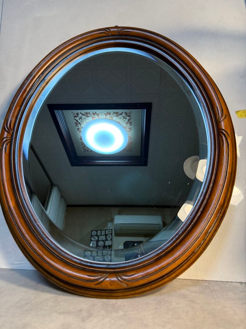 英国アンティーク調 楕円ウォールミラー 木製フレーム