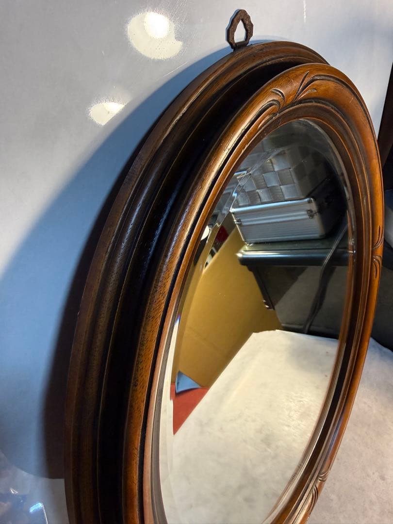 英国アンティーク調 楕円ウォールミラー 木製フレーム