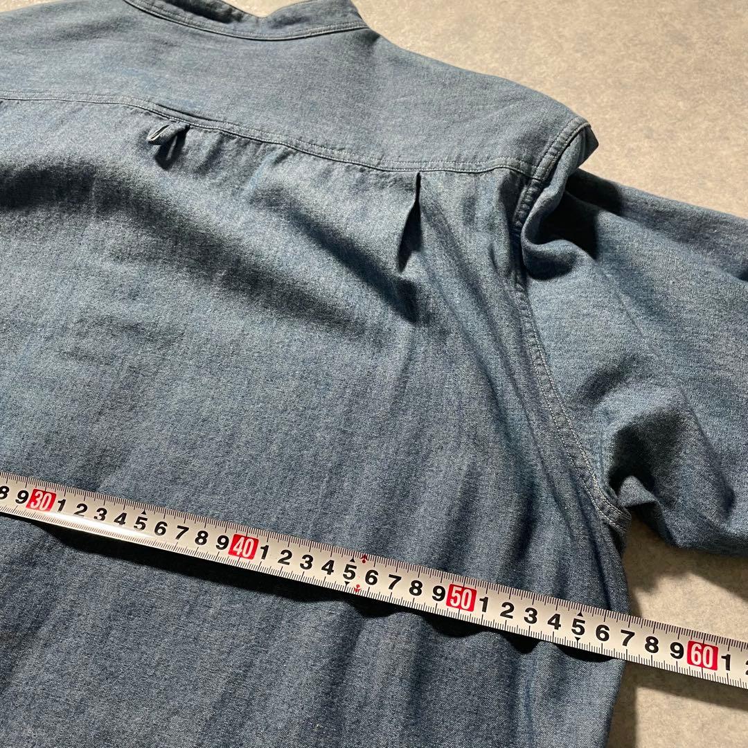 美品 ダントン 日本製 バンドカラー デニムシャツ シャンブレー 40 ブルー