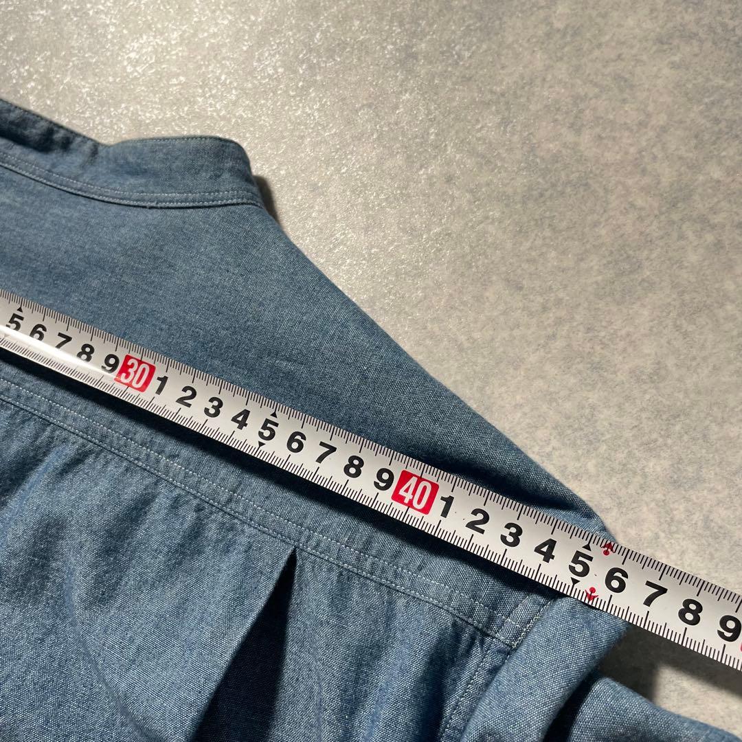 美品 ダントン 日本製 バンドカラー デニムシャツ シャンブレー 40 ブルー
