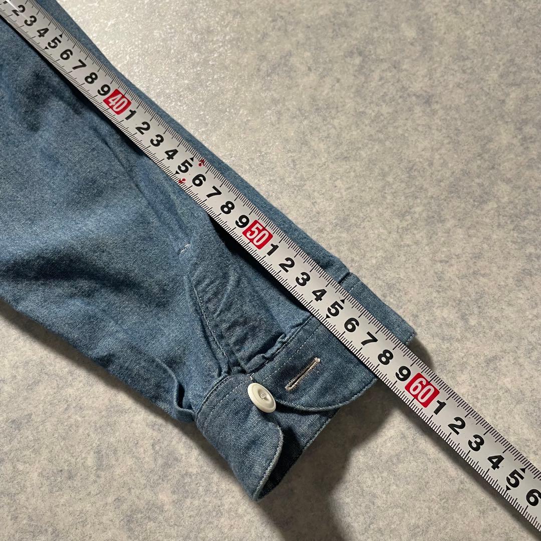 美品 ダントン 日本製 バンドカラー デニムシャツ シャンブレー 40 ブルー