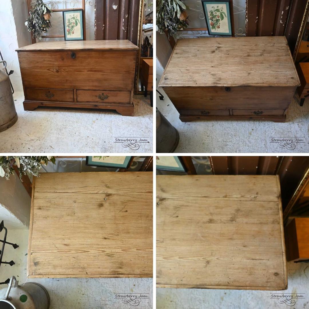 IFU-410 英国アンティーク パインチェスト 収納 リネンボックス テーブル