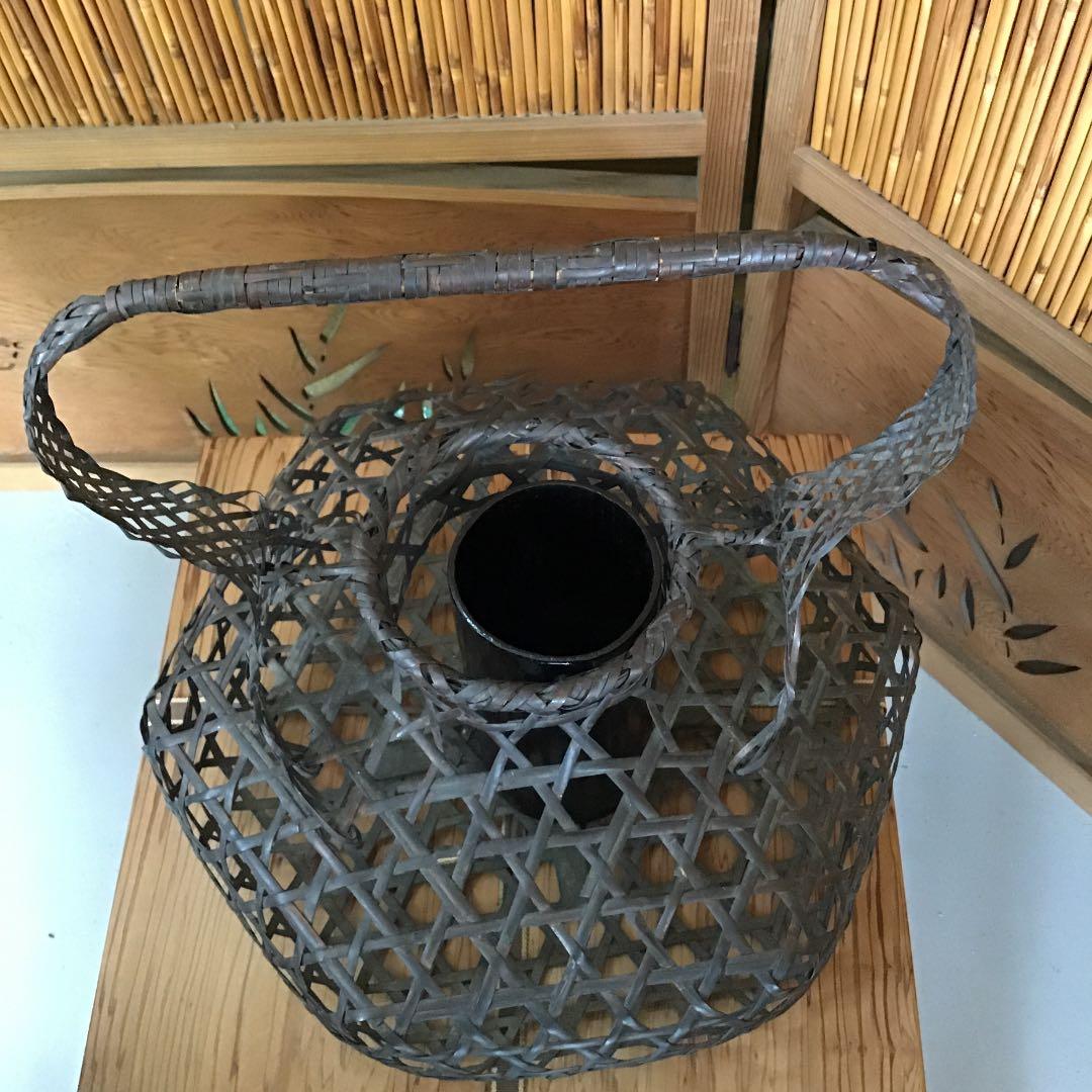 骨董品 華道道具 花噐 竹花入 樂只好 共箱 S16KH