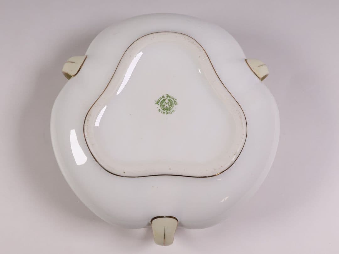 【CM307】オールドノリタケ 草花 三耳 皿 鉢 幅18.3cm 金彩 水仙