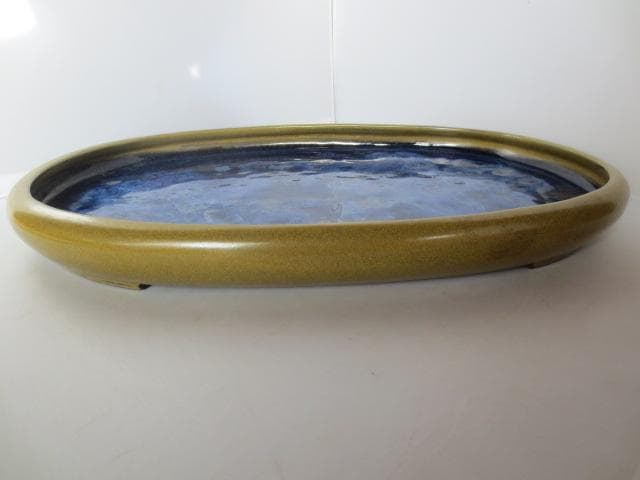 水盤　陶翠　黄釉小判型　水石　花道　幅45㎝　　R7/12/20-1