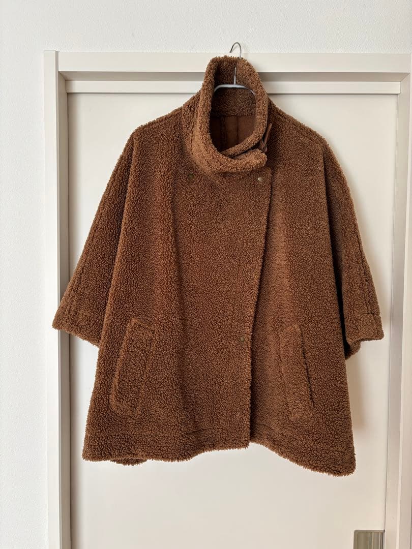 ボアポンチョコート　ブラウン