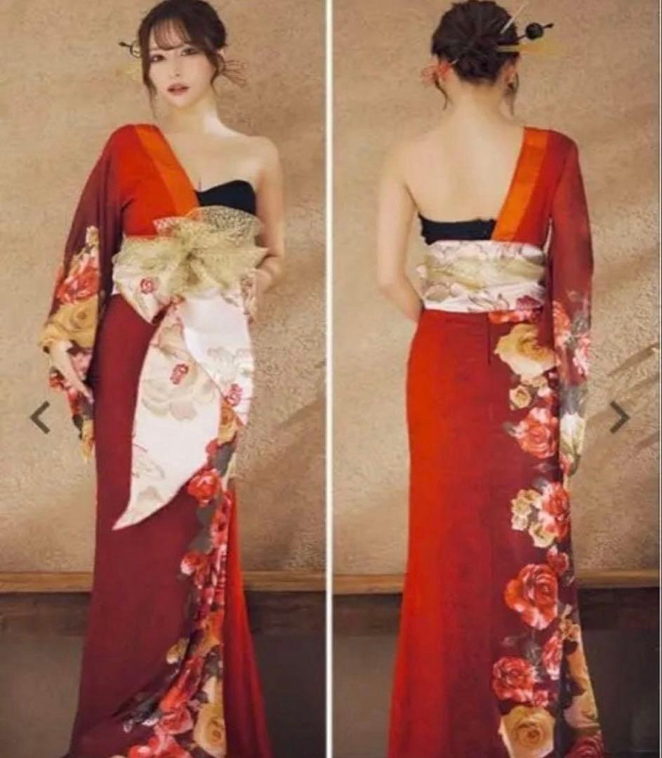 花魁ワンショルダーセクシ 一和装花魁［3点セット］（着物ドレス/帯2種）