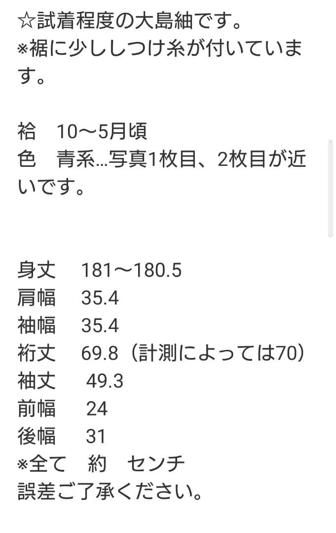 スーパートールサイズ 大島紬 着物 身丈181cm　裄丈69.8