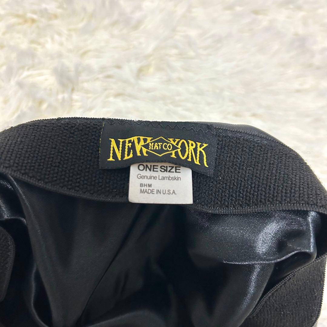 美品　newyork hat ラムスキン　ビッグアップル　キャスケット　本革　黒