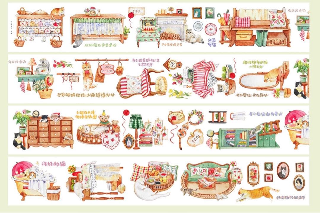 海外マスキングテープ巻売り ねこと部屋 装飾マスキングテープ