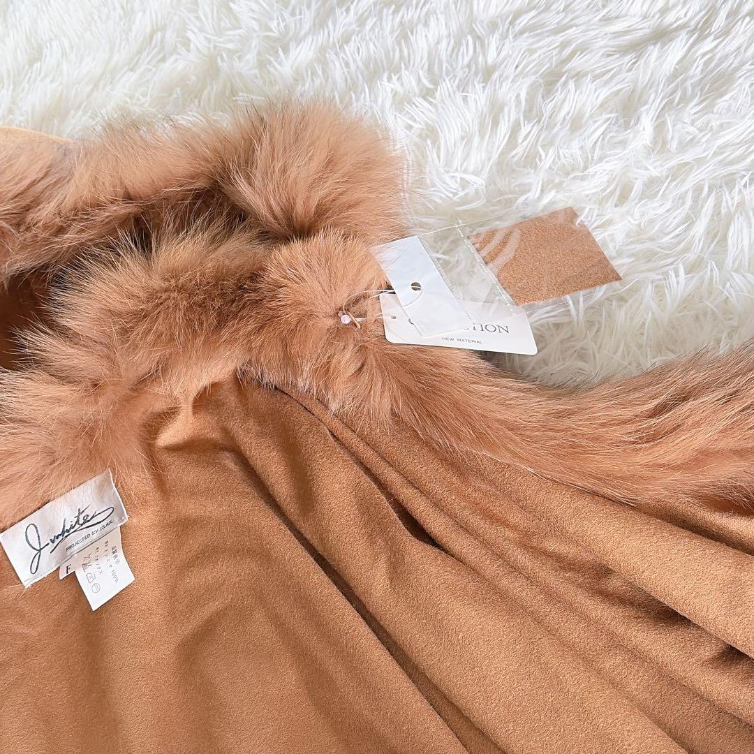 新品タグ付き【JWhite】カシミヤ100% フォックスファー フード付ポンチョ