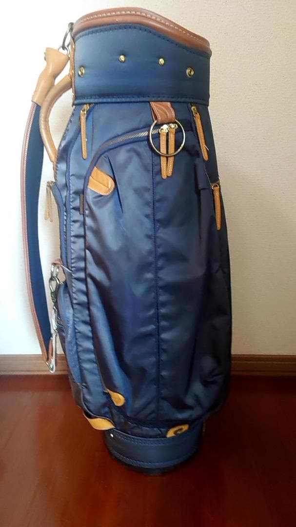 考栄舎　ツイルナイロン製キャディバッグ　ネイビー/キャメル