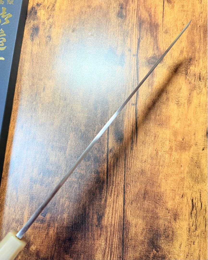 森本光一作　刺身 先丸　青ニ鋼 墨流し　尺　黒檀八角白水牛柄