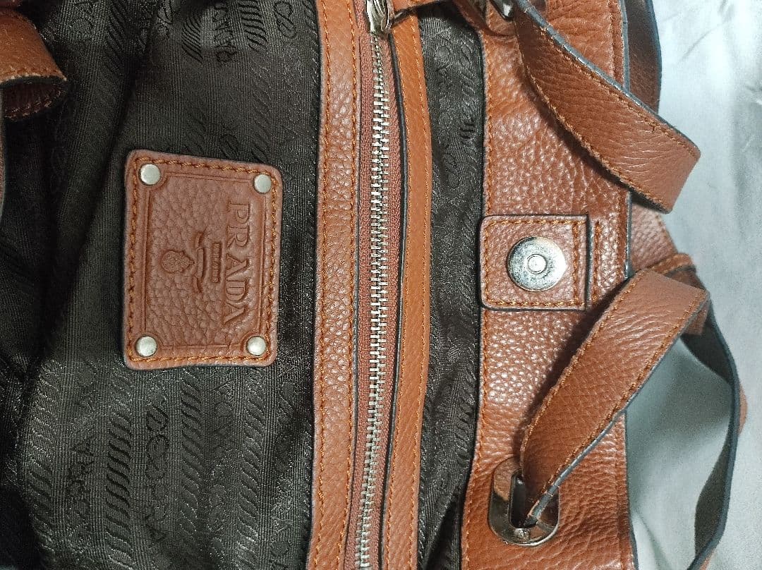 old PRADA ブラウン レザー ショルダーバッグ ハンドバッグ