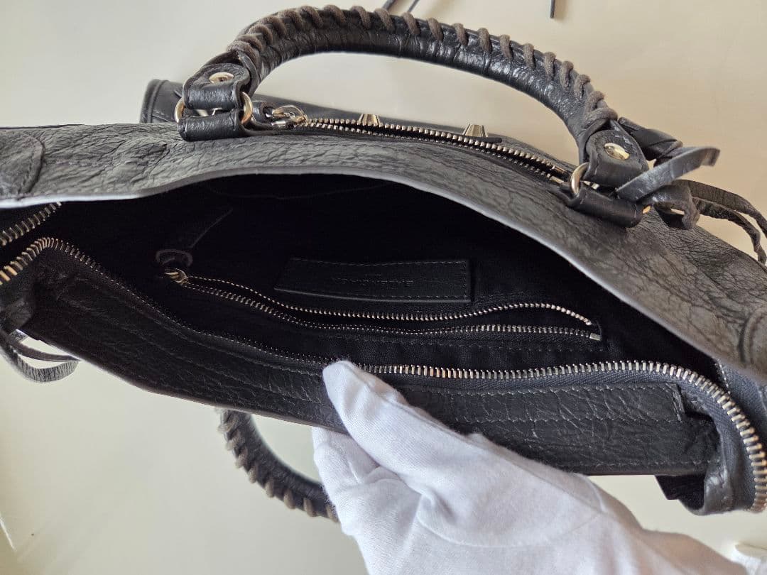 バレンシアガ クラシックシティ レザー グレー ミラー付き 2way