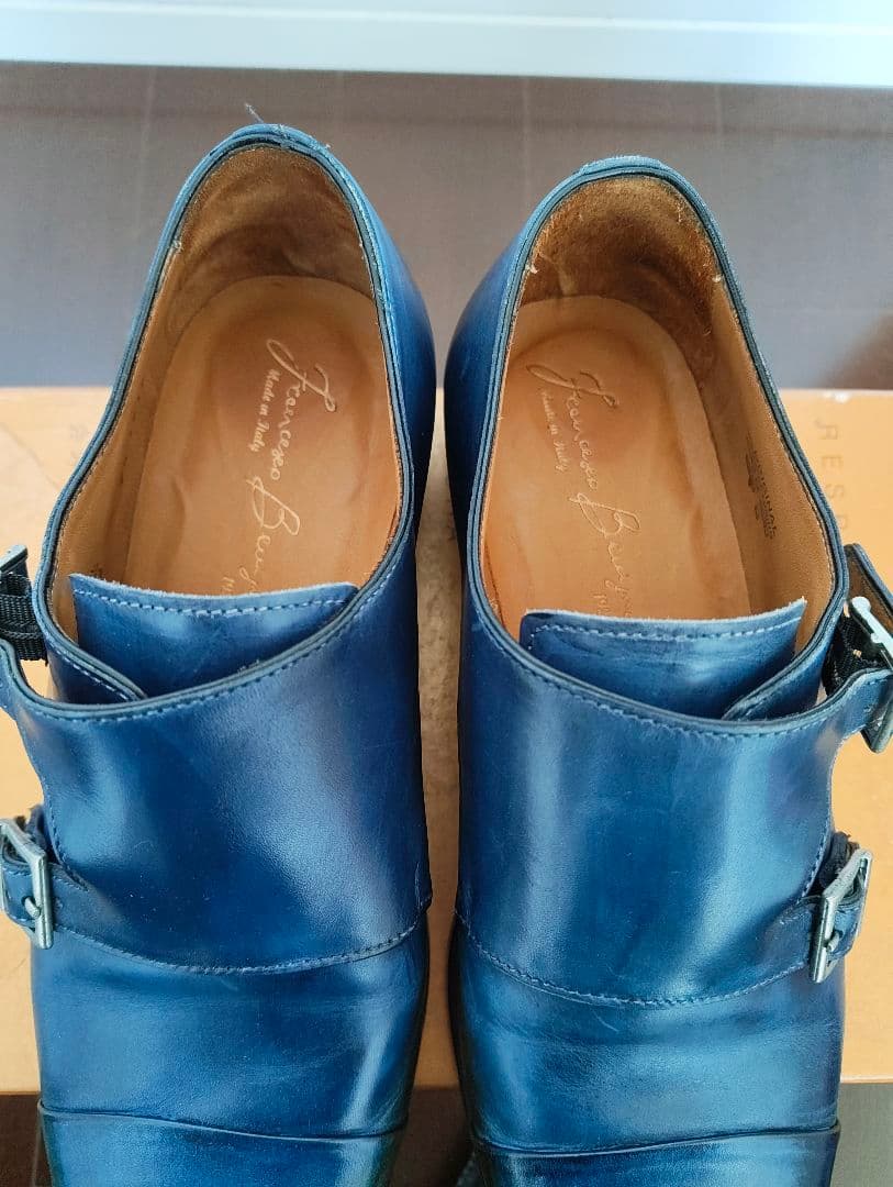 フランチェスコべニーニョ ネイビー ダブルモンクストラップ 7.5