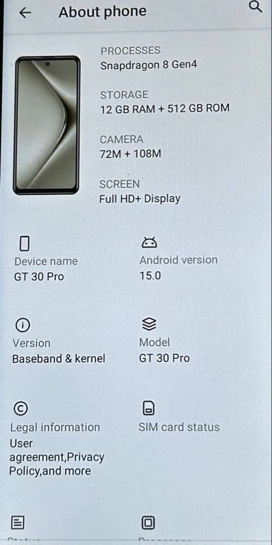 未使用 Android スマートフォンGT30 Pro 512 GB
