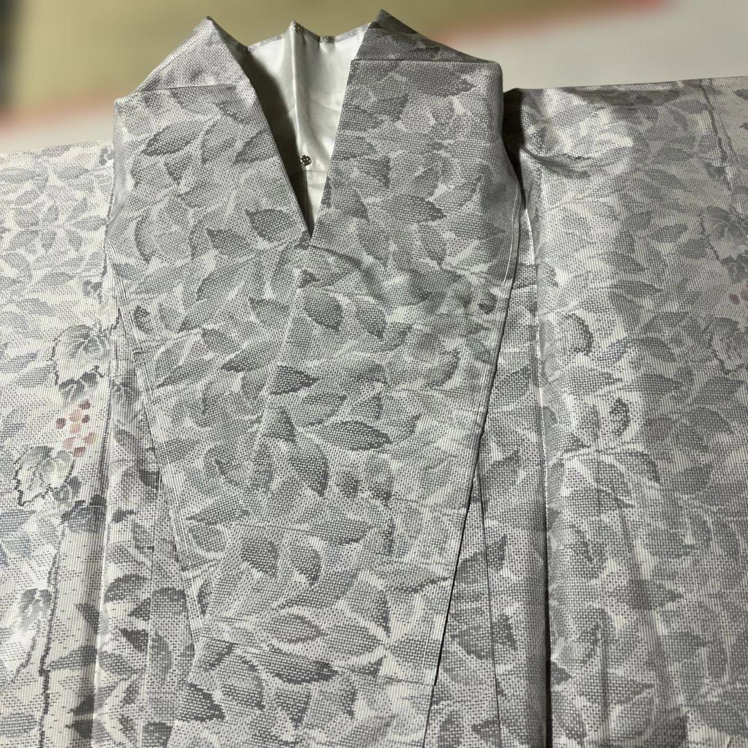 着物　袷　白系　大島紬　都喜エ門　証紙あり　身丈165cm しつけ付き