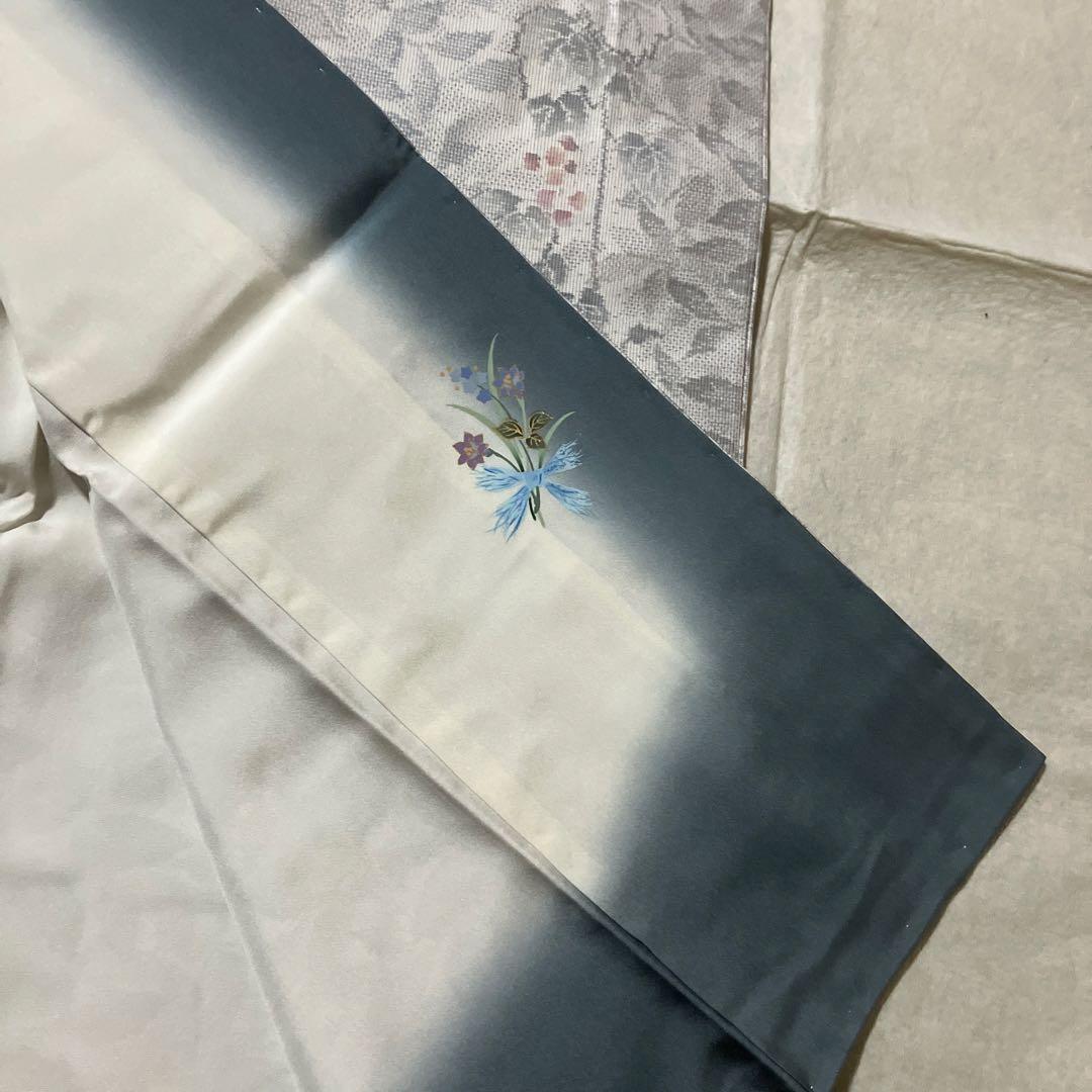 着物　袷　白系　大島紬　都喜エ門　証紙あり　身丈165cm しつけ付き