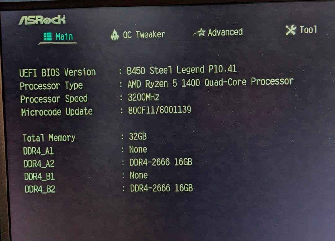 B450 Steel Legend＋Ryzen 5 1400