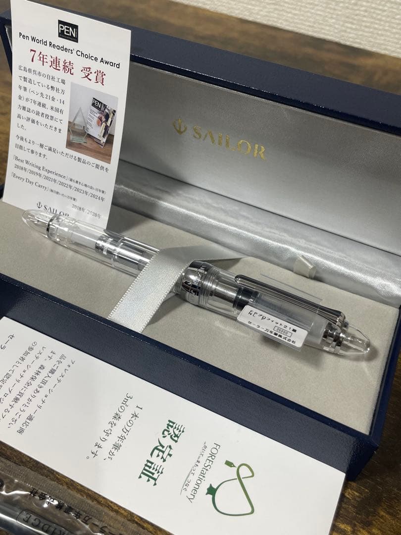 未使用　タグ付　透明軸　21金　字幅F　万年筆　銀　備品あり　デモンストレーター