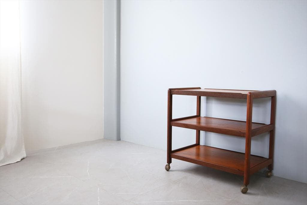 英国アンティーク木製キッチンワゴン/トロリーテーブル/チーク材机(92-136)