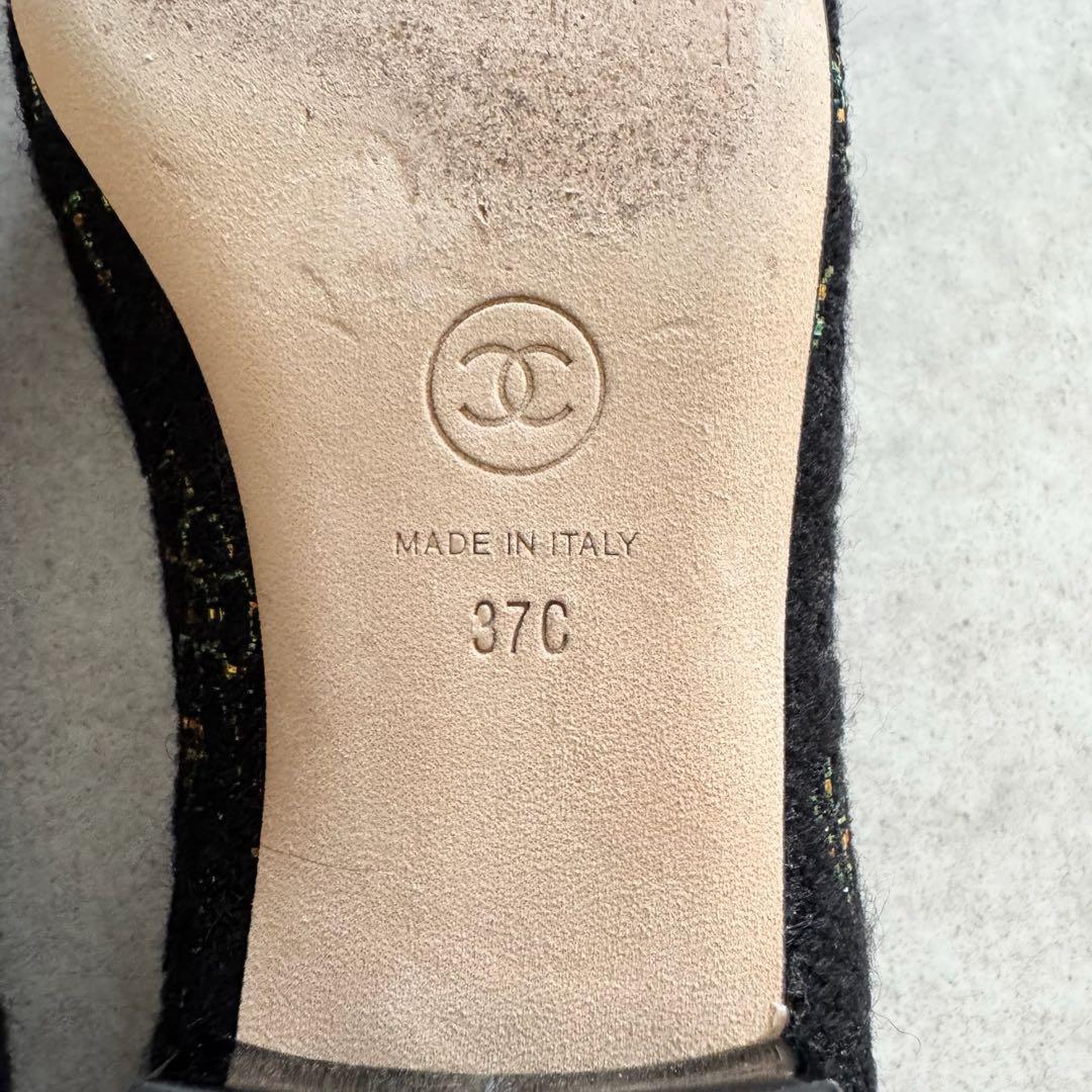 シャネル　パンプス　ココマーク　リボン　ツイード　黒　エナメル切替　保存袋　37
