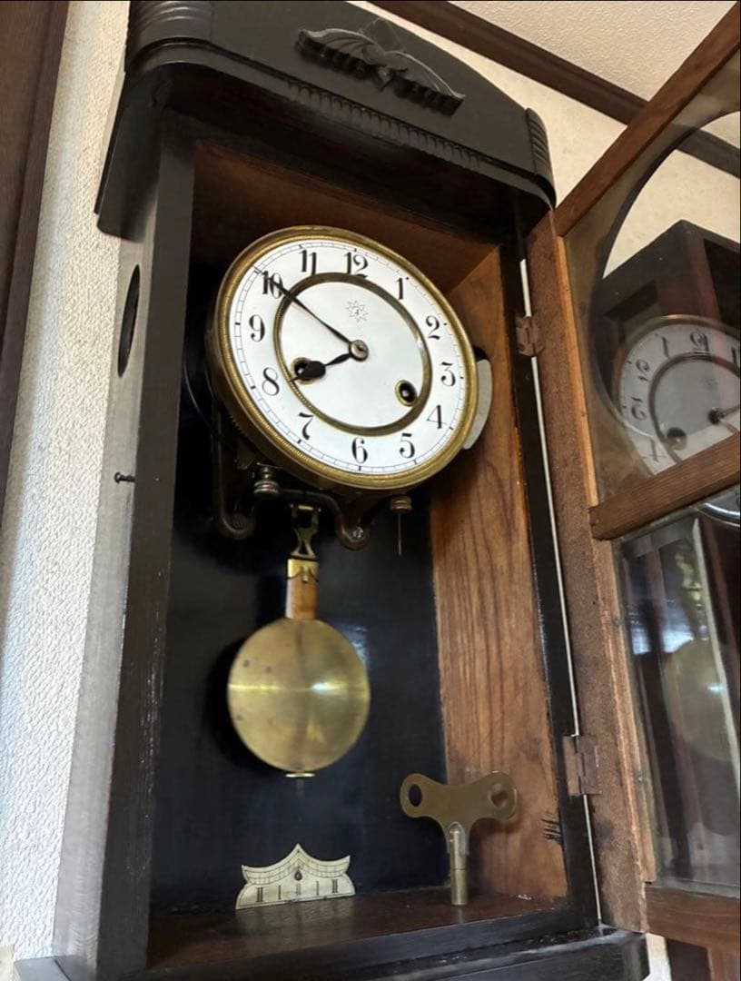 ドイツ製　ユンハンス　柱時計　掛け時計　古時計　アンティーク　琺瑯