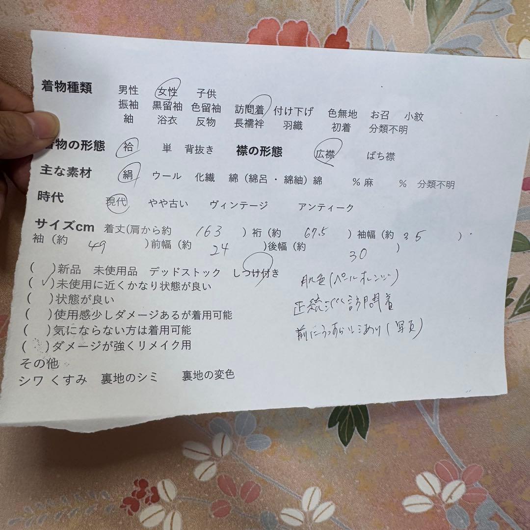 しつけ付　超美品　正絹　袷　現代　広襟　訪問着　着物　163 肌色