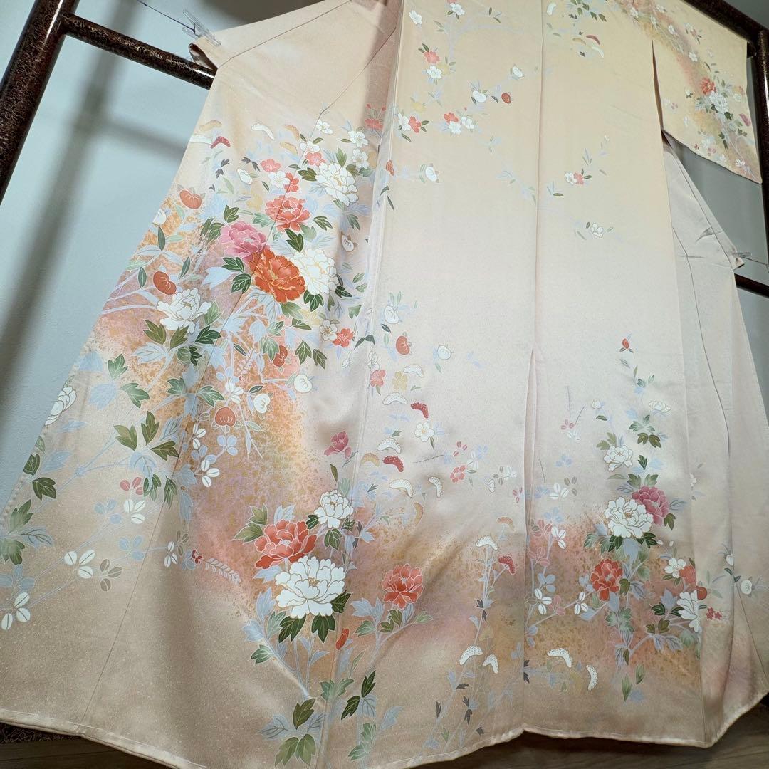 しつけ付　超美品　正絹　袷　現代　広襟　訪問着　着物　163 肌色