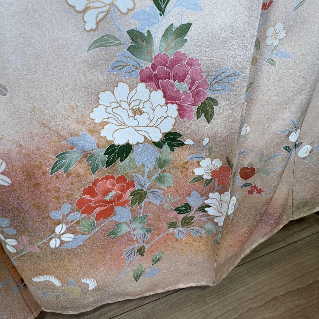しつけ付　超美品　正絹　袷　現代　広襟　訪問着　着物　163 肌色