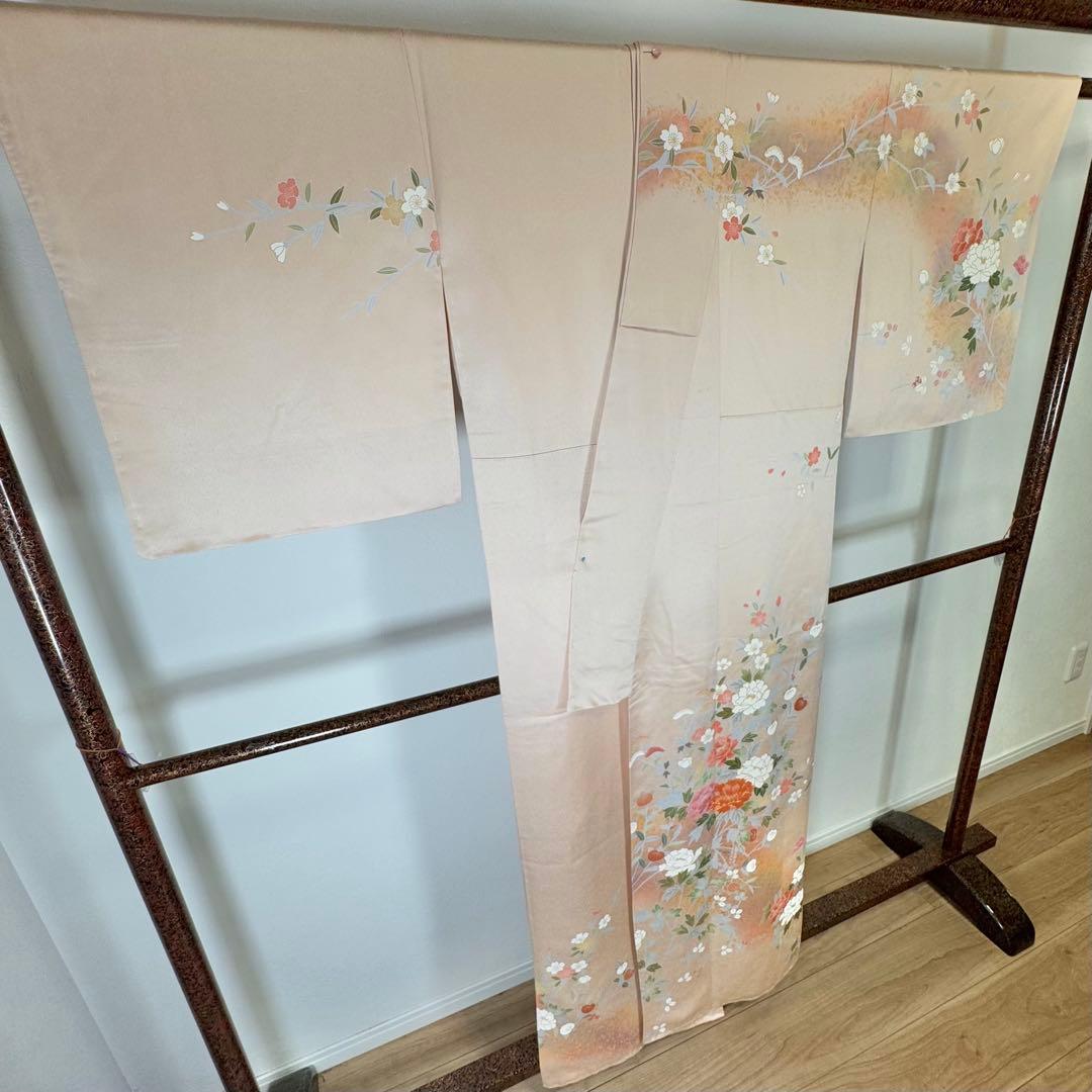 しつけ付　超美品　正絹　袷　現代　広襟　訪問着　着物　163 肌色
