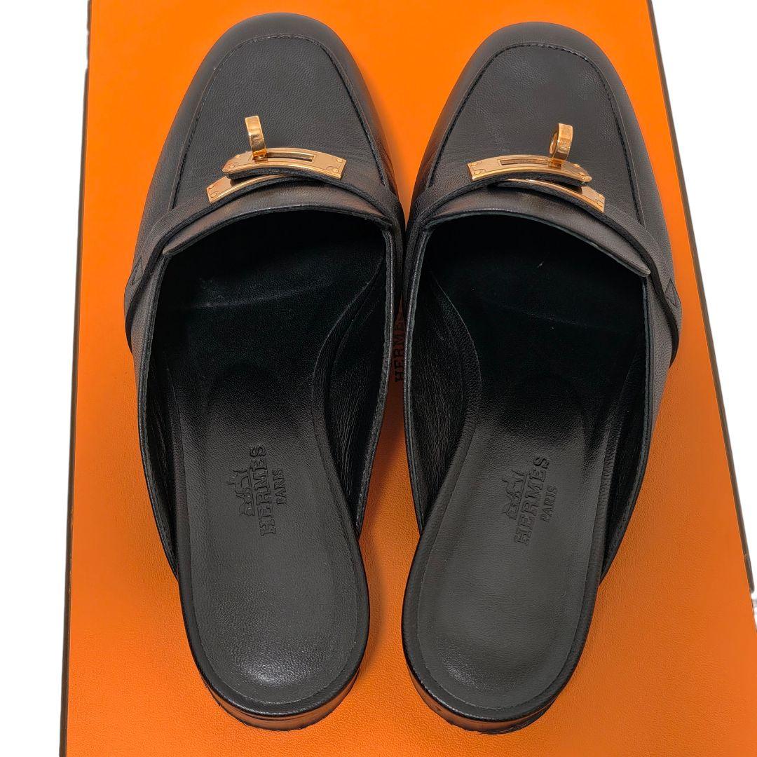 HERMES オズ ミュール 35 ピンクゴールド レザー ノワール