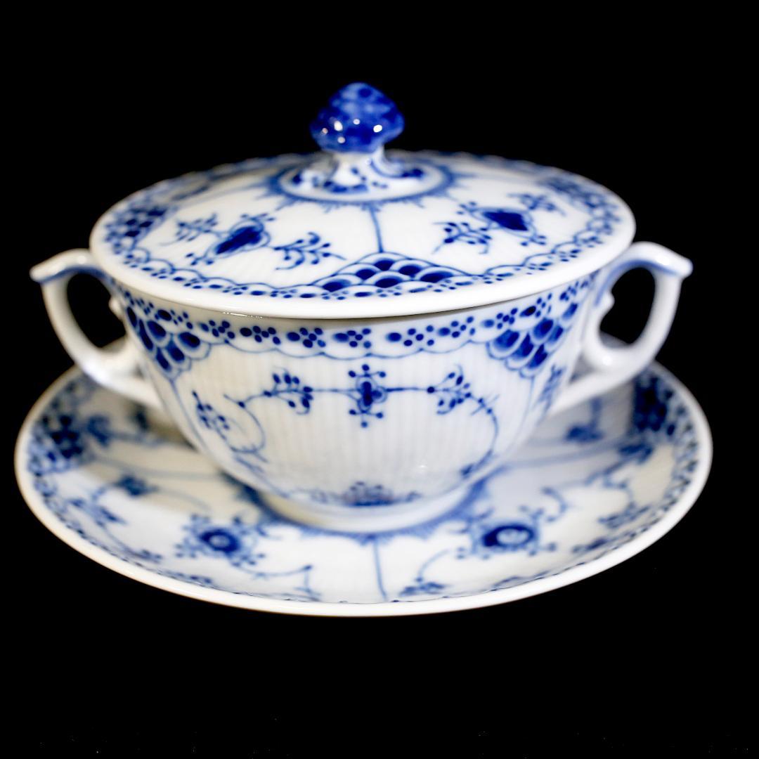 【美品 ２客】ロイヤルコペンハーゲン ハーフレース ダブルハンドル スープカップ