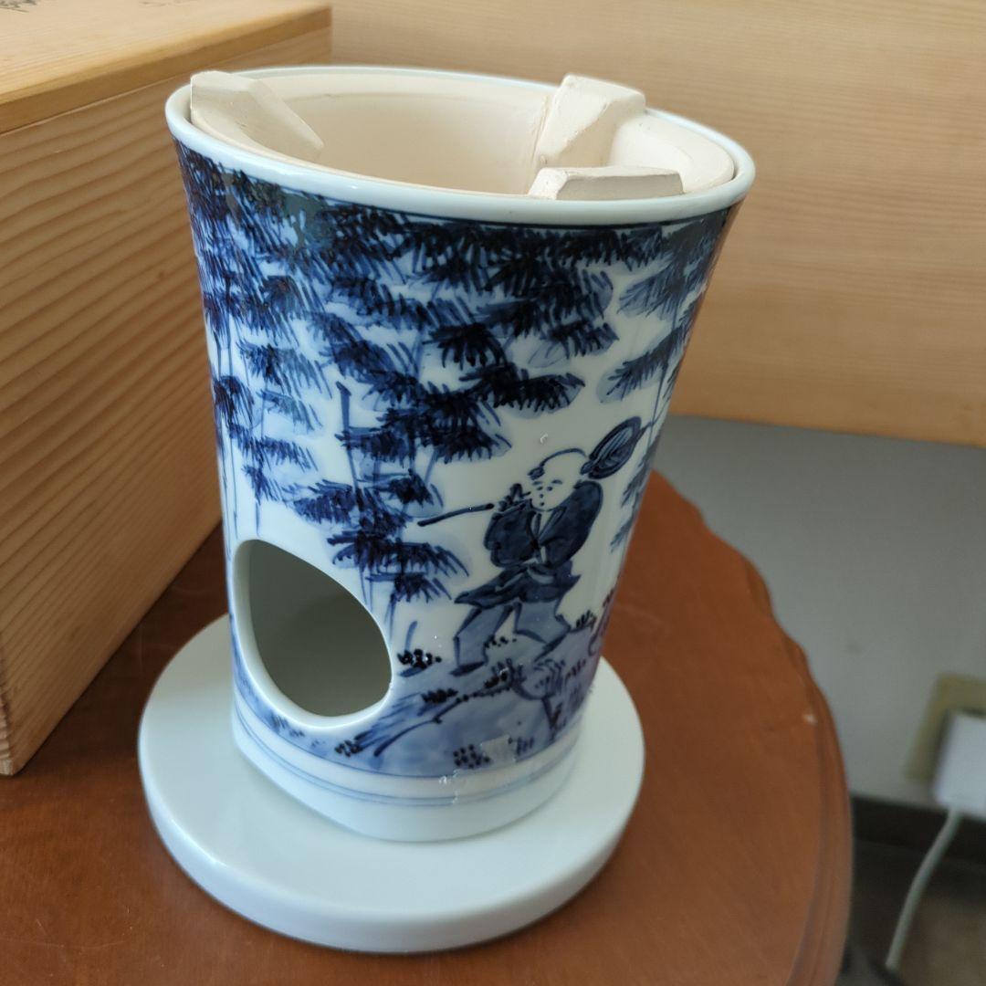 涼炉　煎茶道具　染付　竹　茶道具　煎茶道具　白鳳造　木箱　炉