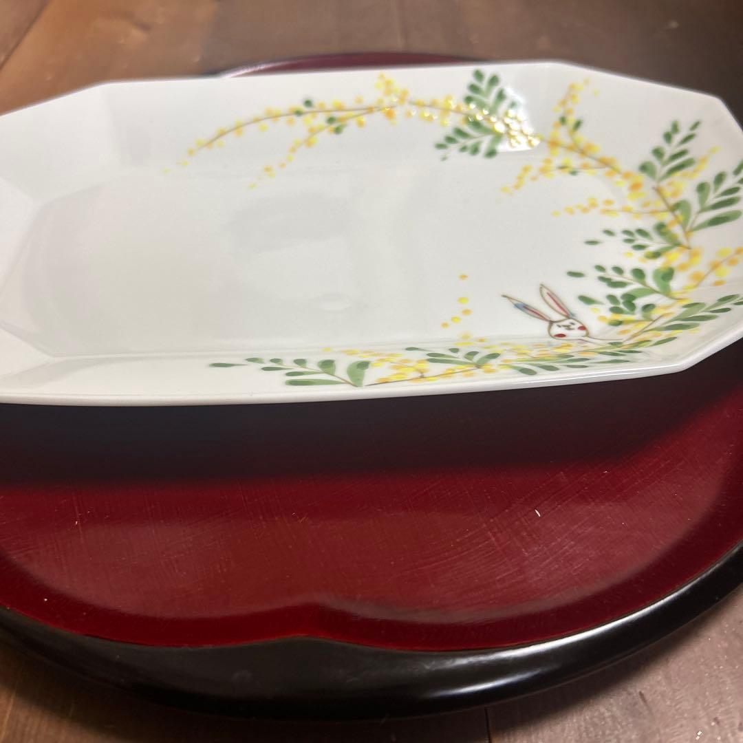 作家　陶芸作家　空萌工房 うさぎ 田口紀美子　ミモザ　八角長皿　大　②