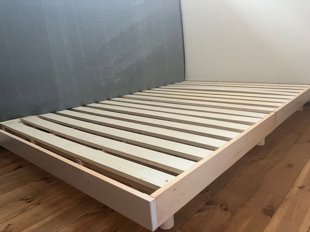 【札幌市内引き取りのみ】 マットレス付きダブルベッド_木製フレーム