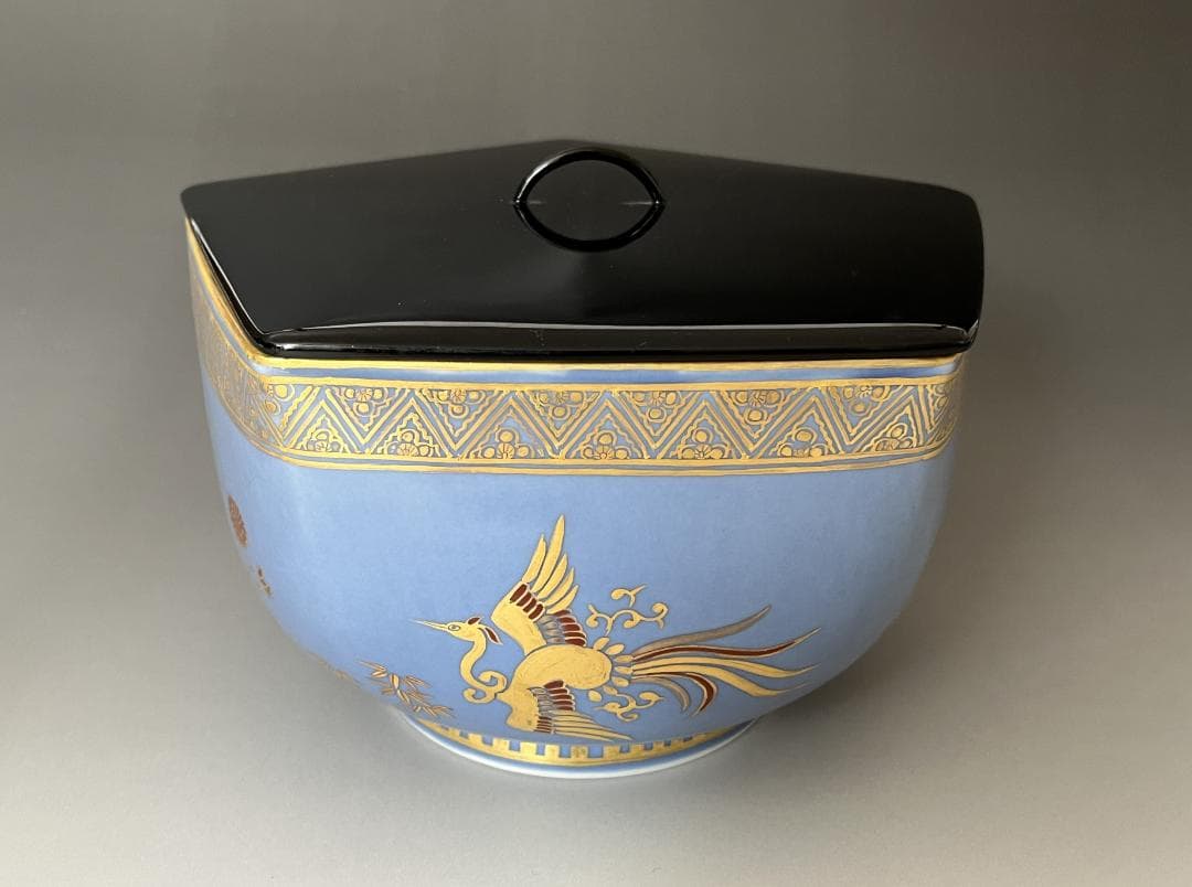 林淡幽　藍彩鳳凰五角　水指　茶道具