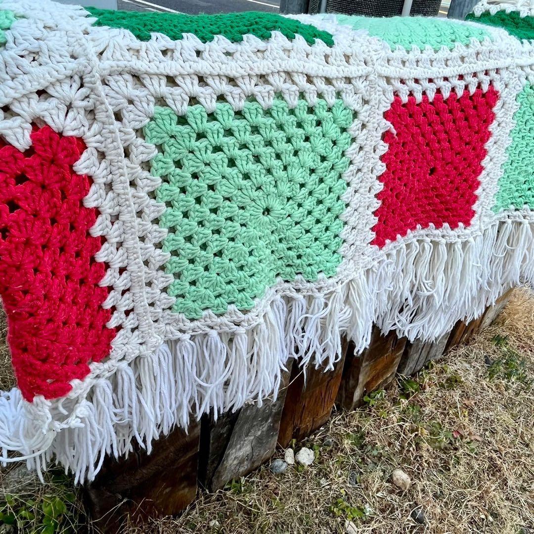 【USA vintage】グラニーブランケット　スクエモチーフ　アメリカ