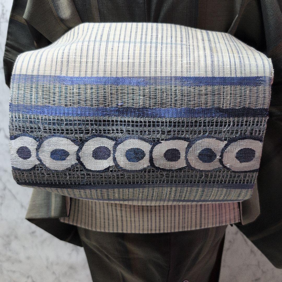 正絹大島紬小紋着物 　ストライプ　モスグリーン系色々