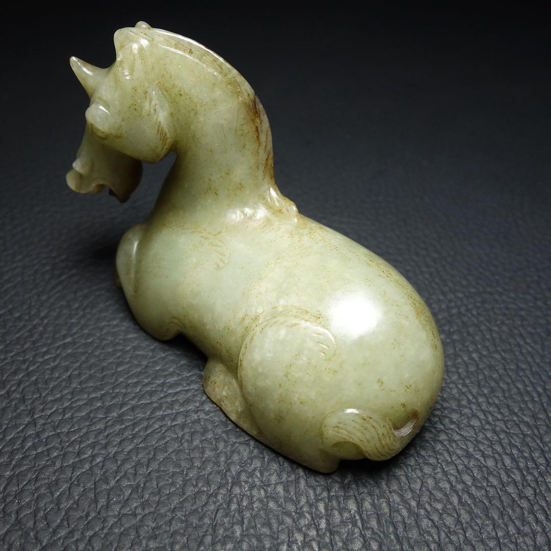 宋代 和田玉 天馬 T彫刻 置物 和田玉製 時代物 中国古美術 本玉旧家蔵出し