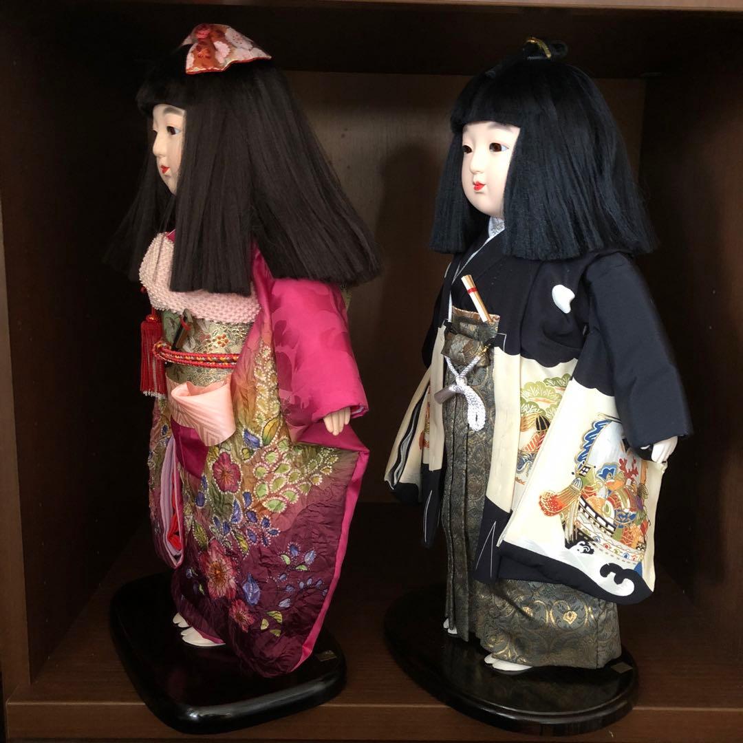 【中古品】年内セール　ペア市松人形　東京久月　正絹衣装　ドール